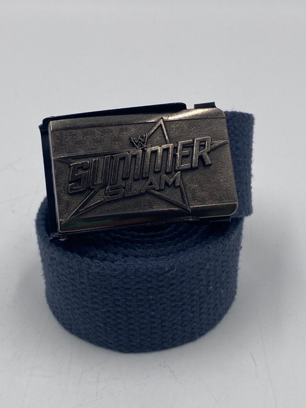 WWE Summer Slam Canvas Belt Buckle Navy Blue Adjustable Fits up to 42" Waist